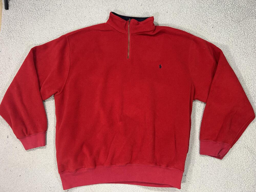 Polo Ralph Lauren Sweatshirt Mens 2XL Red Fleece 1/4 Zip Mock Neck Pony Logo